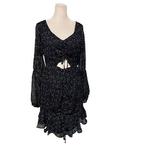 Storia Blue Stars Print Cutout Sheer Sleeve Dress Size Small